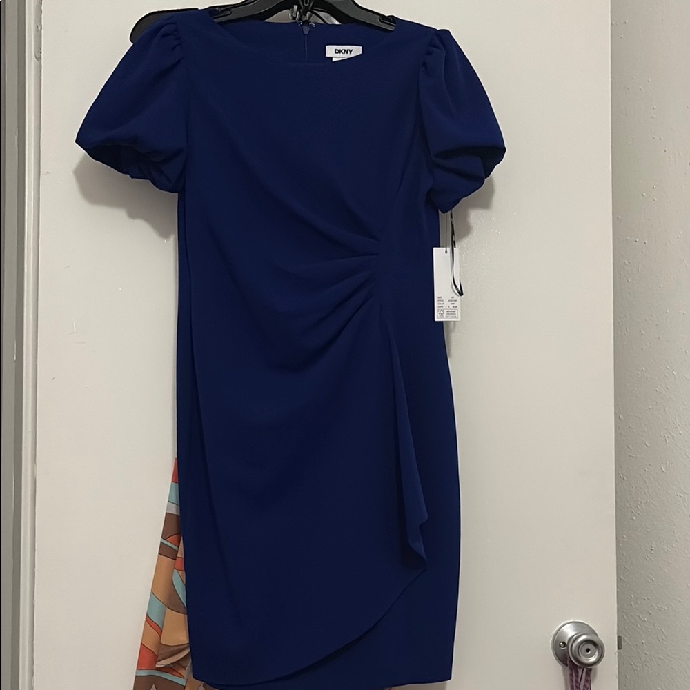 DKNY Blue Puff Sleeve Sheath Mini Dress